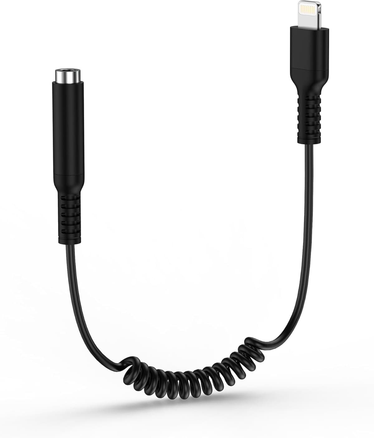 Haoano lightning to 3.5 aux adaper Adaptador USB Lightning a 3.5 mm, cable de audio en espiral, color negro, paquete de 1600 unidades