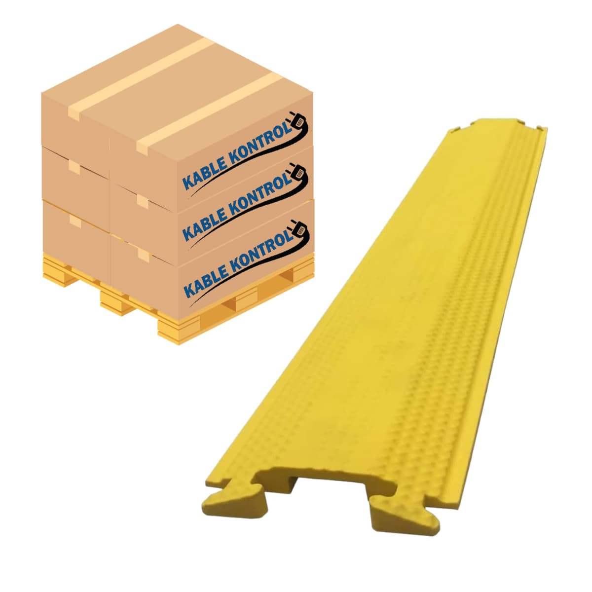 KABLE KONTROL Drop Over Floor Cord Cover FCC999-60-YELLOW-270 - Cubierta para cables 60" 1 canal - Protector de cableado y alfombra - Rampa de goma interior y exterior - Pack a granel 270 piezas - Amarillo