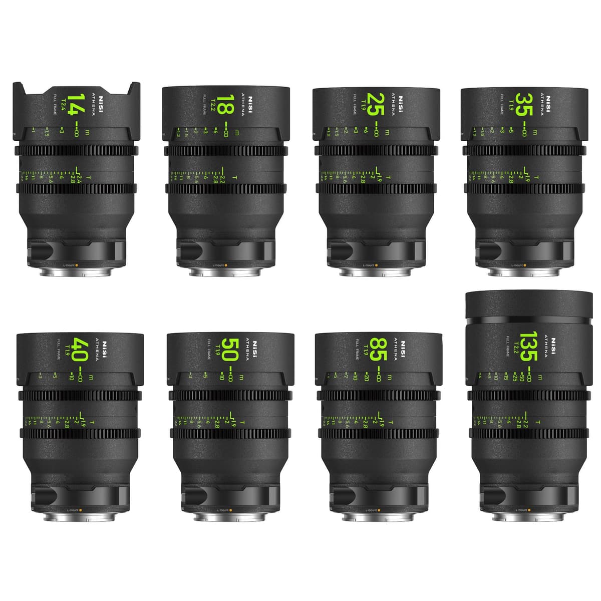 NiSi Athena Prime Master Kit Athena-L-Master para Montura Leica L - Set de 8 Lentes de Cine (14mm, 18mm, 25mm, 35mm, 40mm, 50mm, 85mm, 135mm) con Estuche Rígido - Aberración Cromática Ultrabaja, Filtro Trasero Drop-in