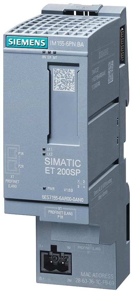 SIEMENS SIMATIC ET 200SP ST70-ET200 6ES7155-6AR00-0AN0 Módulo PROFINET IM 155-6PN Basic, hasta 12 módulos E/S, 2 puertos RJ45 integrados, incluye Server Module
