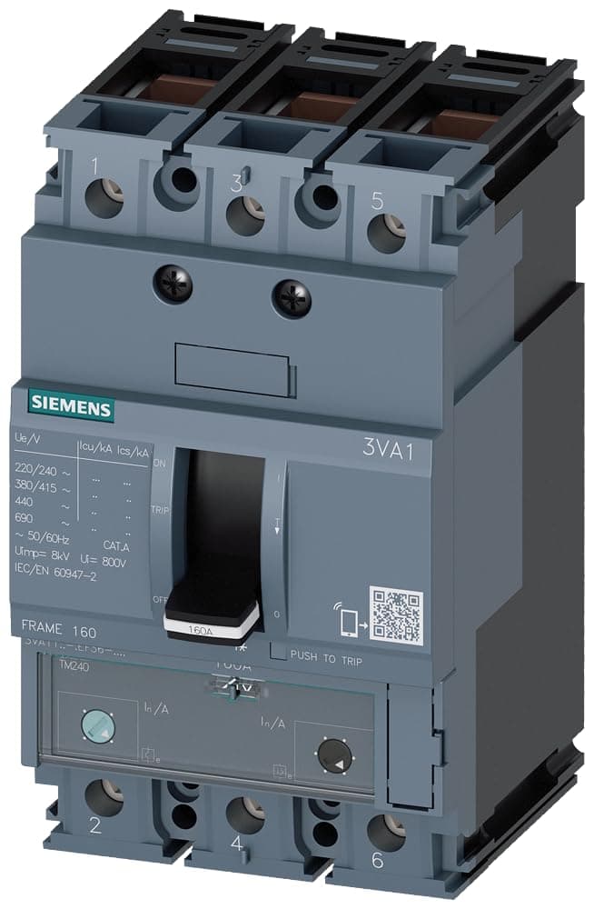 Siemens 3VA1140-4EF36-0AA0 Interruptor Automático 160A Clase de Poder de Corte, Blanco, Disyuntor Moldado, Protección Circuitos, Industrial