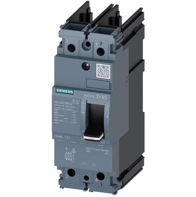 SIEMENS 3VA51 3VA5160-4ED21-0AA0 Interruptor termomagnético 2 polos 60A 25kA FTFM, negro, breaker compacto industrial
