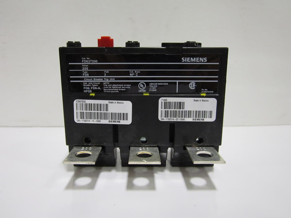 Siemens Distribution and Controls FD63T200 - Interruptor automático, disyuntor térmico-magnético 3 polos 200A, protección de circuitos, tablero eléctrico, industrial/comercial