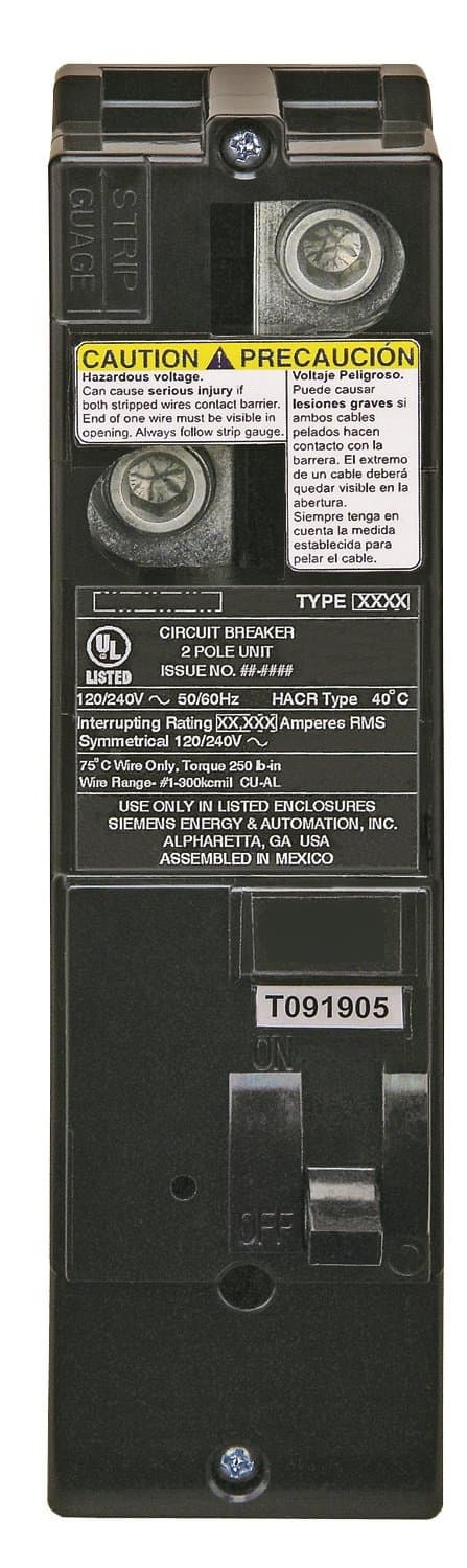 SIEMENS QS QSH2125 Interruptor Principal Multi-Familiar 125A, 42 kAIC, Tipo QS, Disyuntor, Main Breaker, Siemens-HI, PartNumber QSH2125