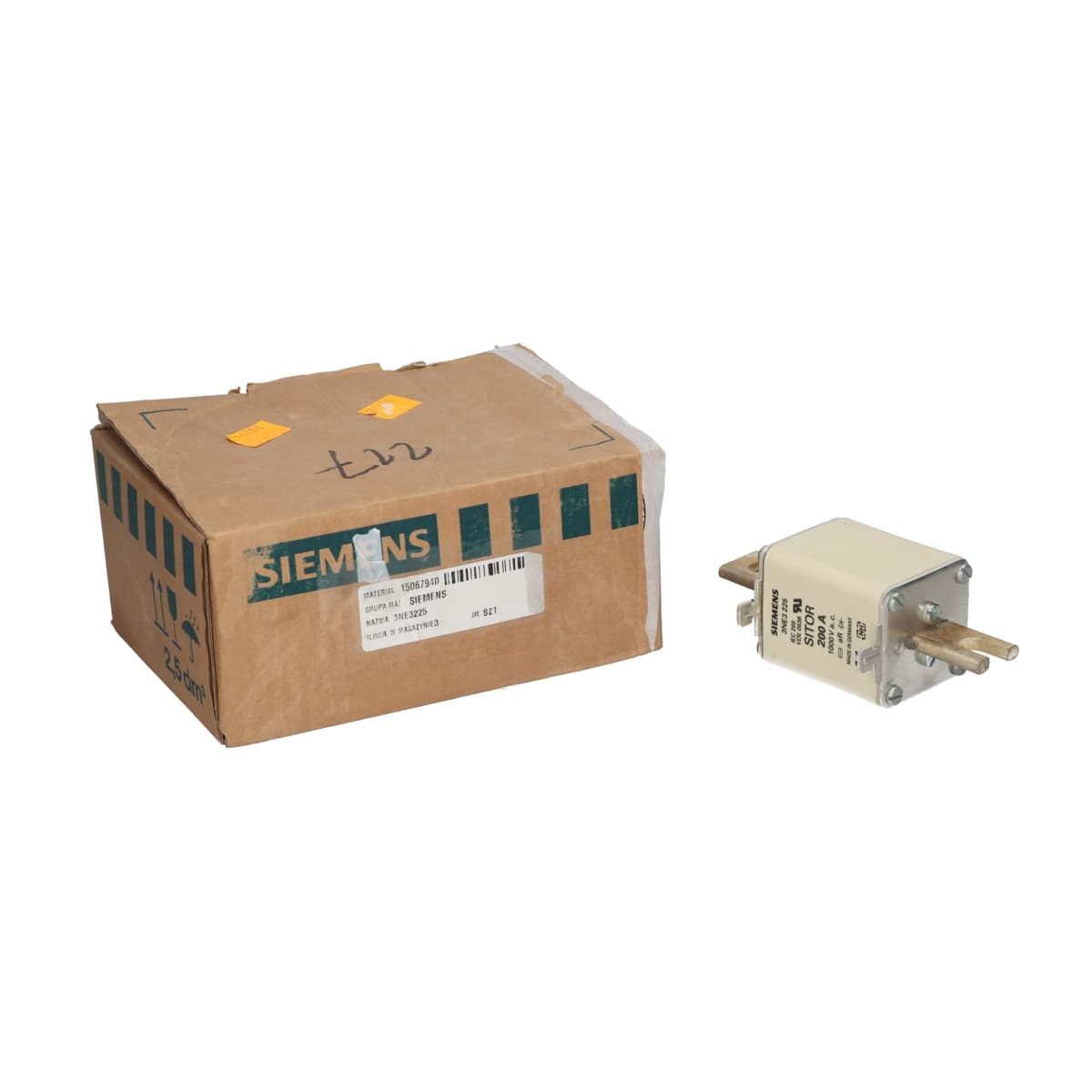 SIEMENS SITOR 3NE3225 Fusible 200A 1000VAC | 3NE3 225 | Cartucho de protección industrial | Alto voltaje | Código 3NE3225