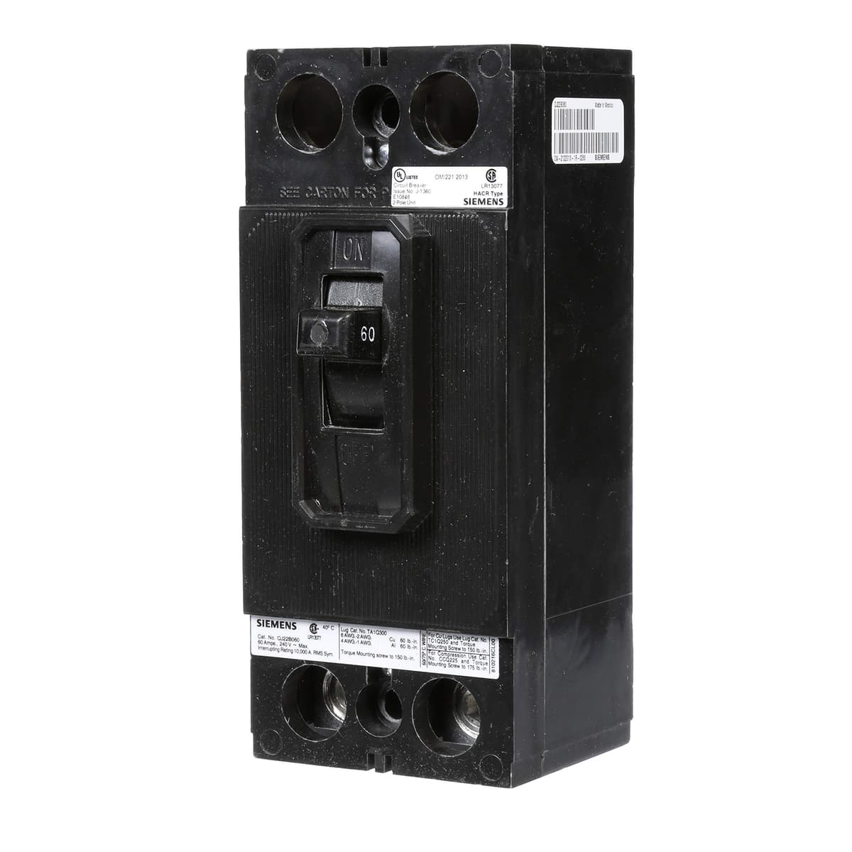 SIEMENS HI QJ22B060 Interruptor Termomagnético Doble Polo 60A 240V 10kAIC | Breaker de 2 polos para paneles Siemens