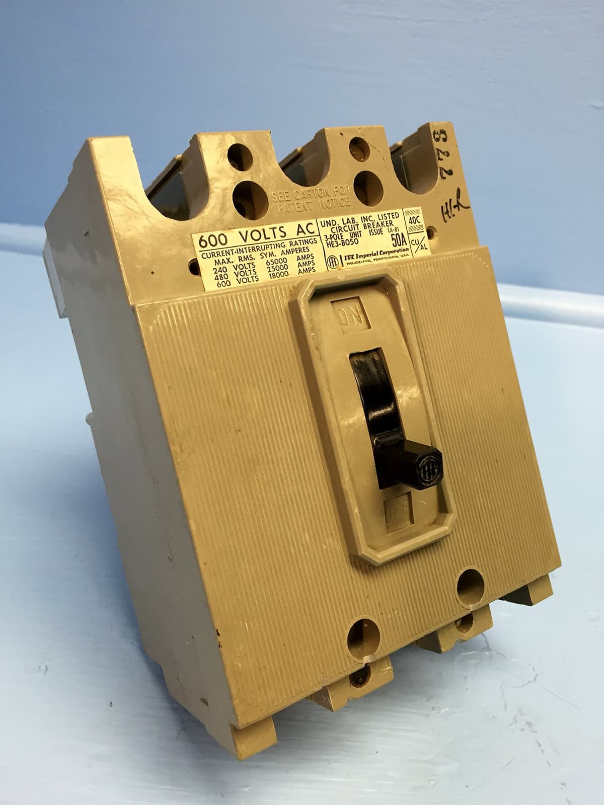 SIEMENS HE3B050 U Interruptor 3 Polos 50A 600V | Usado | Línea ITE/GOULD | Código de parte HE3B050