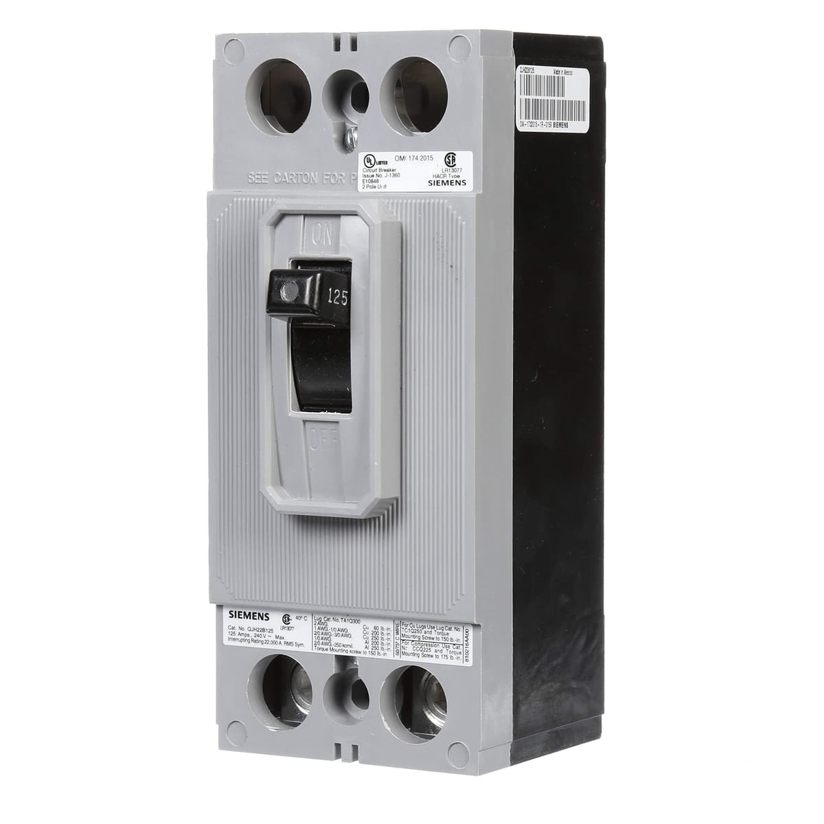 SIEMENS HI QJH22B125 - Interruptor Termomagnético 3 Polos 125A 240V 22kAIC, Breaker Industrial, Código QJH22B125