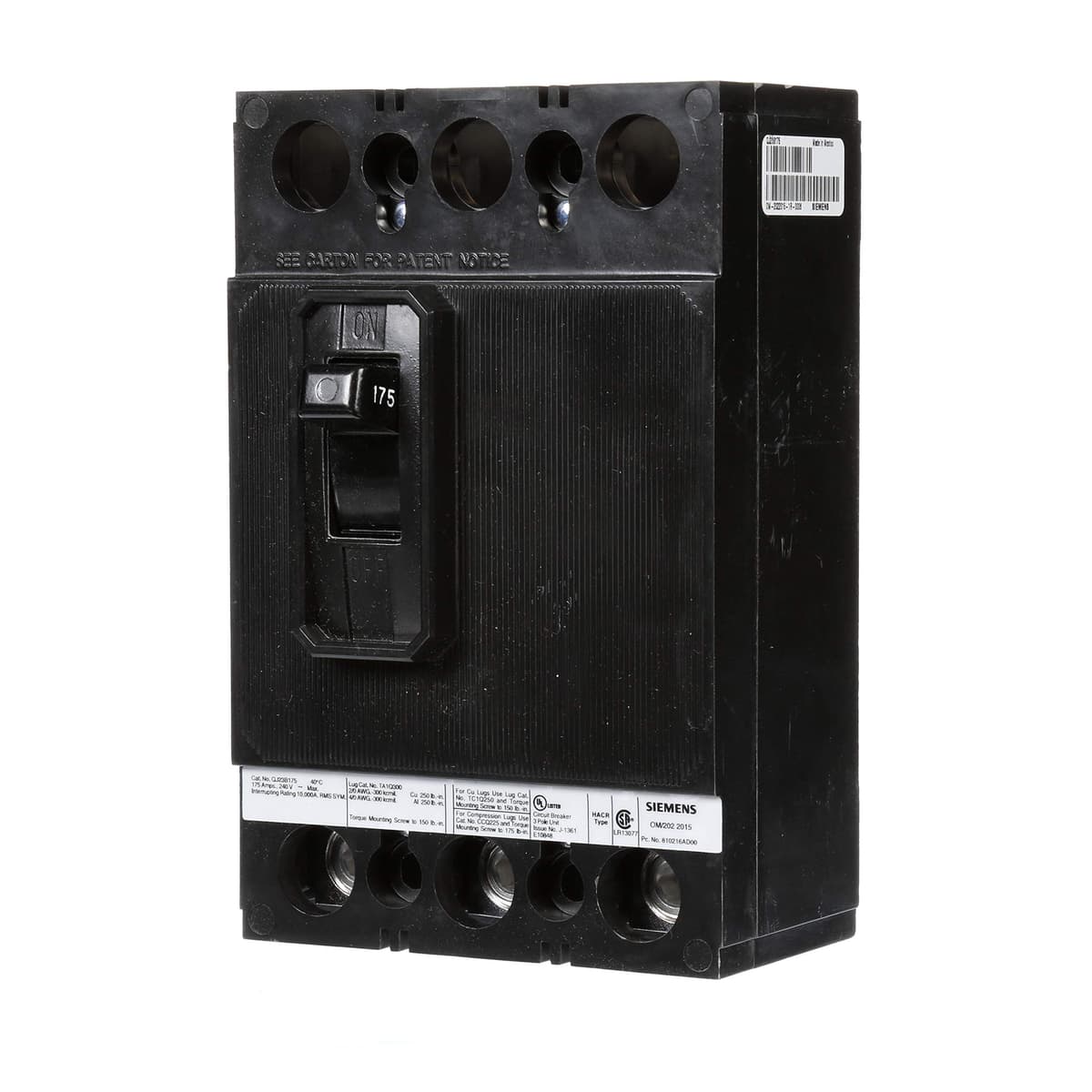 Siemens HI QJ23B175 Interruptor Termomagnético 175A 3 Polos 240V 10kAIC Breaker para Paneles eléctricos