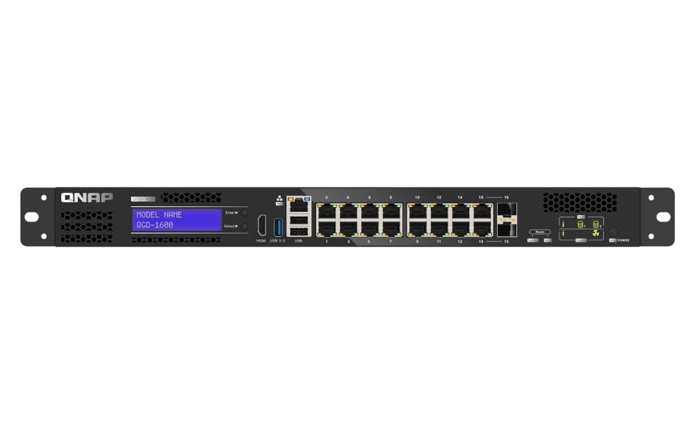 QNAP QGD-1600-4G-US Smart Edge Switch QTS con soporte para máquinas virtuales (VM), aplicaciones versátiles para redes, sin disco (Diskless)