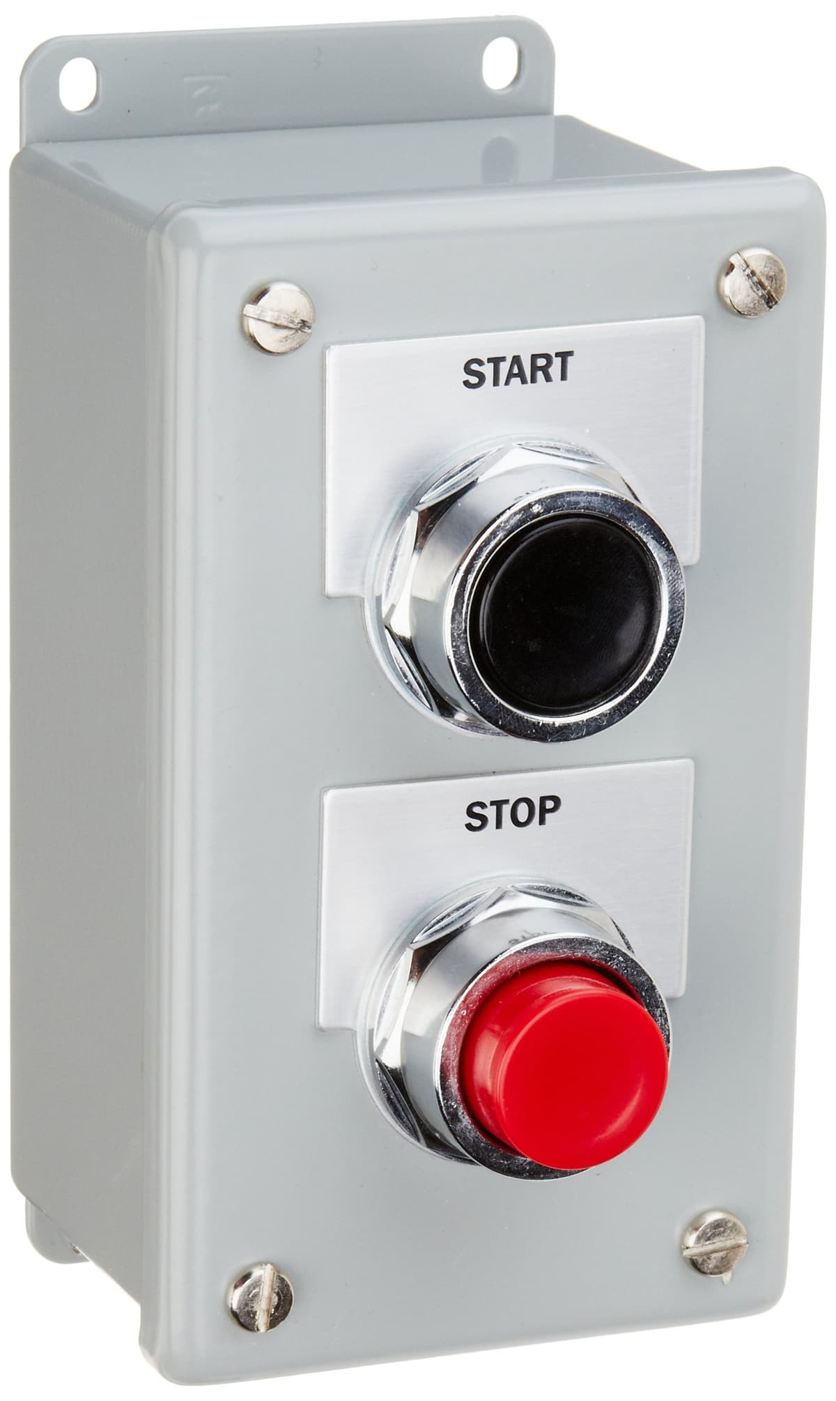 Siemens 52C201A Estación de Control de Botones Pulsadores Heavy Duty, a Prueba de Agua y Aceite, 2 Puntos de Mando, Botón START Negro Al Ras Momentáneo, Botón STOP Rojo Elevado Momentáneo, Contactos 1NO-1NC, Protección NEMA 12