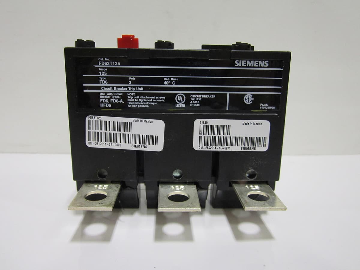 SIEMENS FD63T125 - Interruptor Automático de Circuito, Breaker Termomagnético 3 Polos 125A, Serie FD, Protección Eléctrica Industrial y Comercial