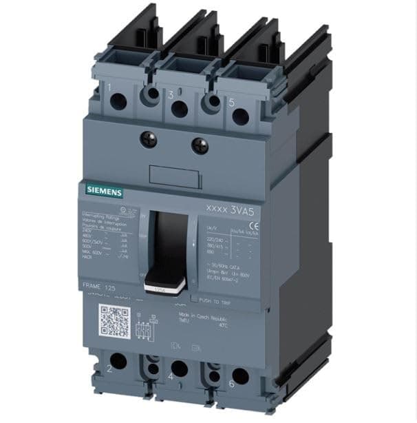 SIEMENS 3VA51 3VA5110-4EF31-0AA0 Interruptor automático 3 polos 100A 25kA ATAM, negro, disyuntor moldeado, breaker industrial