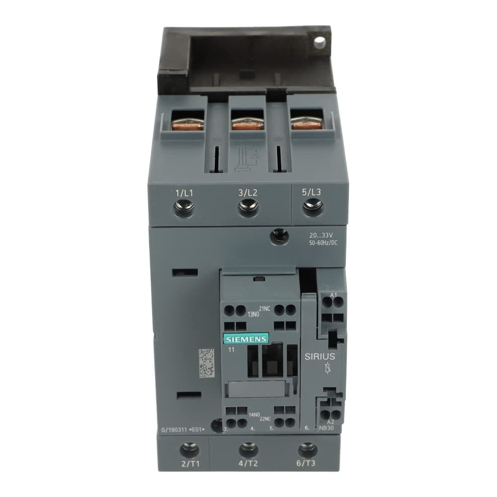 SIEMENS 3RT2045-3NB30 Contactor AC-3 80A 37kW/400V 3 polos 1NO+1NC Bobina 20-33V AC/DC Terminal de resorte Con varistor Tamaño S3