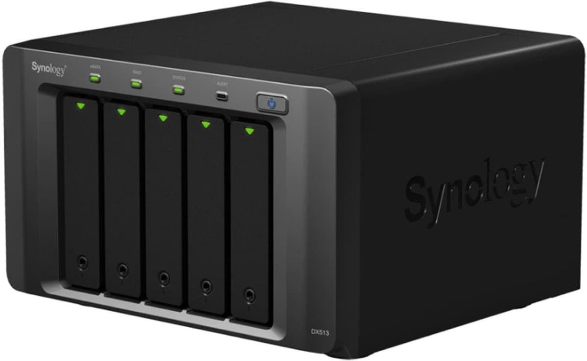 Synology DX513 Unidad de Expansión para DiskStation, Aumenta Capacidad de Almacenamiento, 5 Bahías SATA, Plug-and-Play, Hot-Swap, USB/eSATA DX517