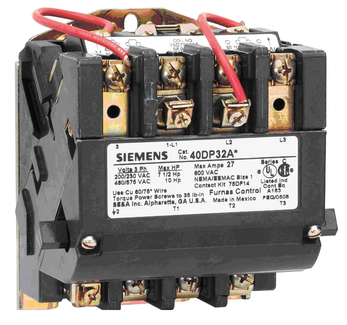 SIEMENS 40EP32AF Contactores Magnéticos NEMA, 40A, 120V, NEMA 1.75, Industrial, Panel, Control Eléctrico, Motor, Alta Fiabilidad