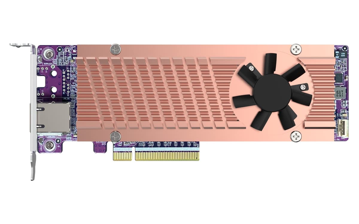 QNAP QM2-2P410G1T Tarjeta de Expansión PCIe Gen4 con 2x NVMe SSD y Puerto 10GbE (10G/5G/2.5G/1G/100M) para Mejorar Rendimiento y Conectividad