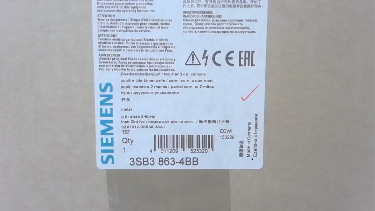 SIEMENS 3SB3863-4BB Consola de operación a dos manos | estación de control bimanual | seguridad industrial | botón pulsador | panel de mando