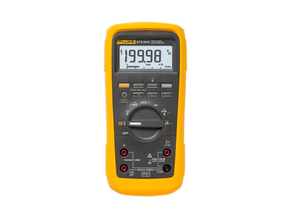 Fluke 87-VMAX CAL Multímetro Digital True RMS - Calibración Trazable NIST con Datos, Alta Precisión, Industrial, Pantalla Retroiluminada, Medición de Voltaje/Amperaje/Frecuencia/Temperatura