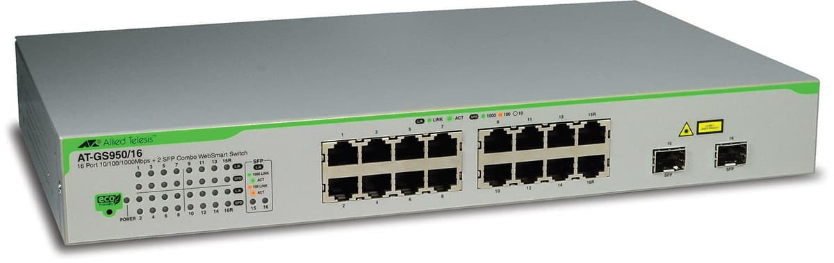 Allied Telesis AT-GS950/16PS-10 Switch Gestionado 16 Puertos PoE, Gigabit, Montaje en Rack, Color Gris