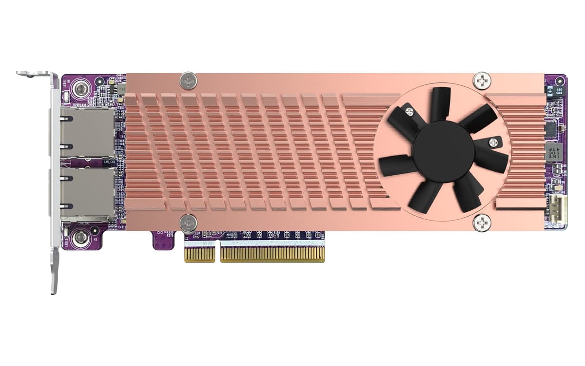 QNAP QM2-2P410G2T Tarjeta de Expansión con 2 x PCIe Gen4 NVMe SSD y 2 x Puertos 10GbE (10G/5G/2.5G/1G/100M) para Mejorar el Rendimiento y Conectividad