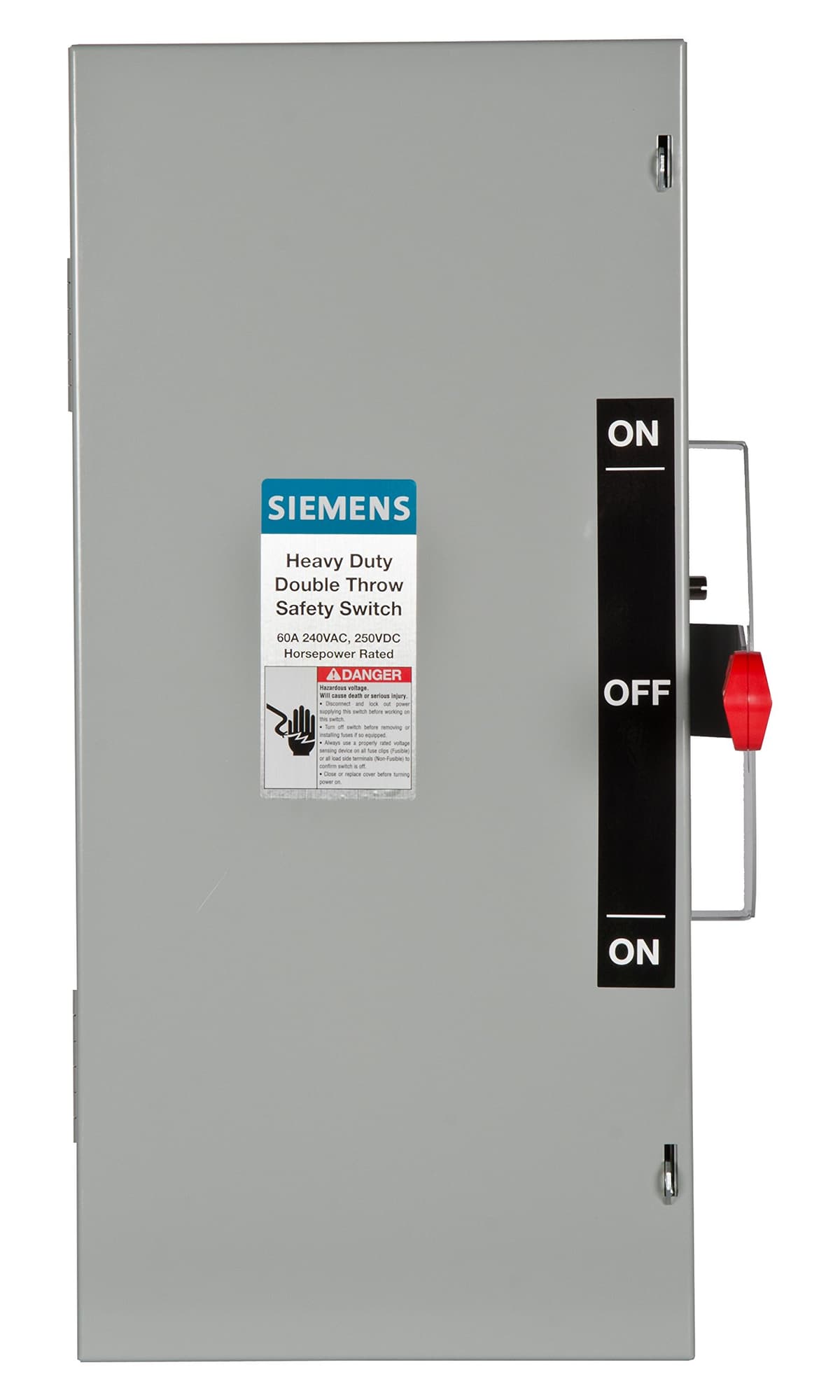 Siemens HI DTNF222 Interruptor de Seguridad Doble Lanzamiento 2 Polos 60A 240V 2 Hilos Sin Fusibles | Switch de Transferencia No Fusible para Corte y Conmutación