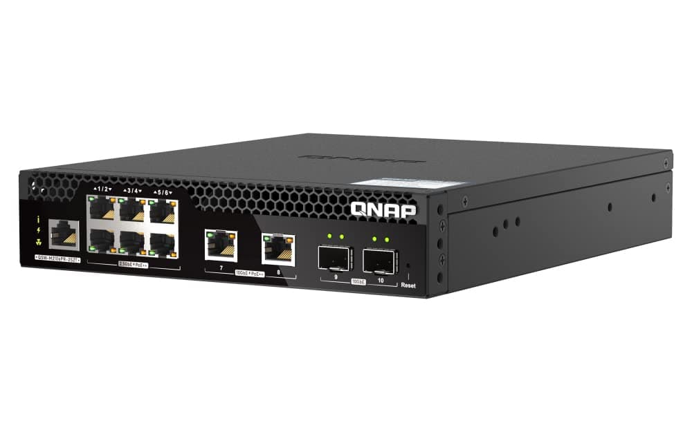 QNAP QSW-M2106PR-2S2T Switch PoE gestionable Layer 2, 10GbE SFP+, 2.5GbE RJ45, PoE++ 90W, administración web, para redes empresariales y vigilancia IP 7924919