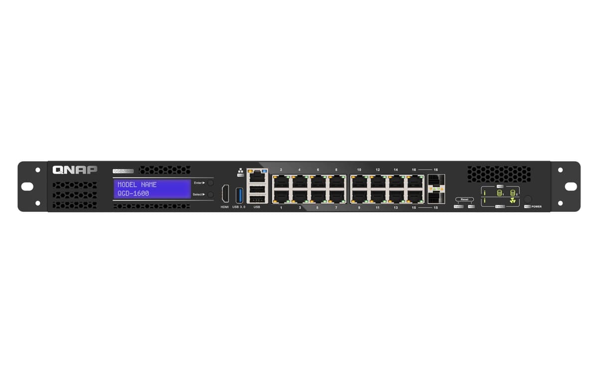 QNAP QGD-1600-8G-US Smart Edge Switch con QTS, soporte para Máquinas Virtuales (VM), aplicaciones versátiles para redes, sin discos (Diskless)