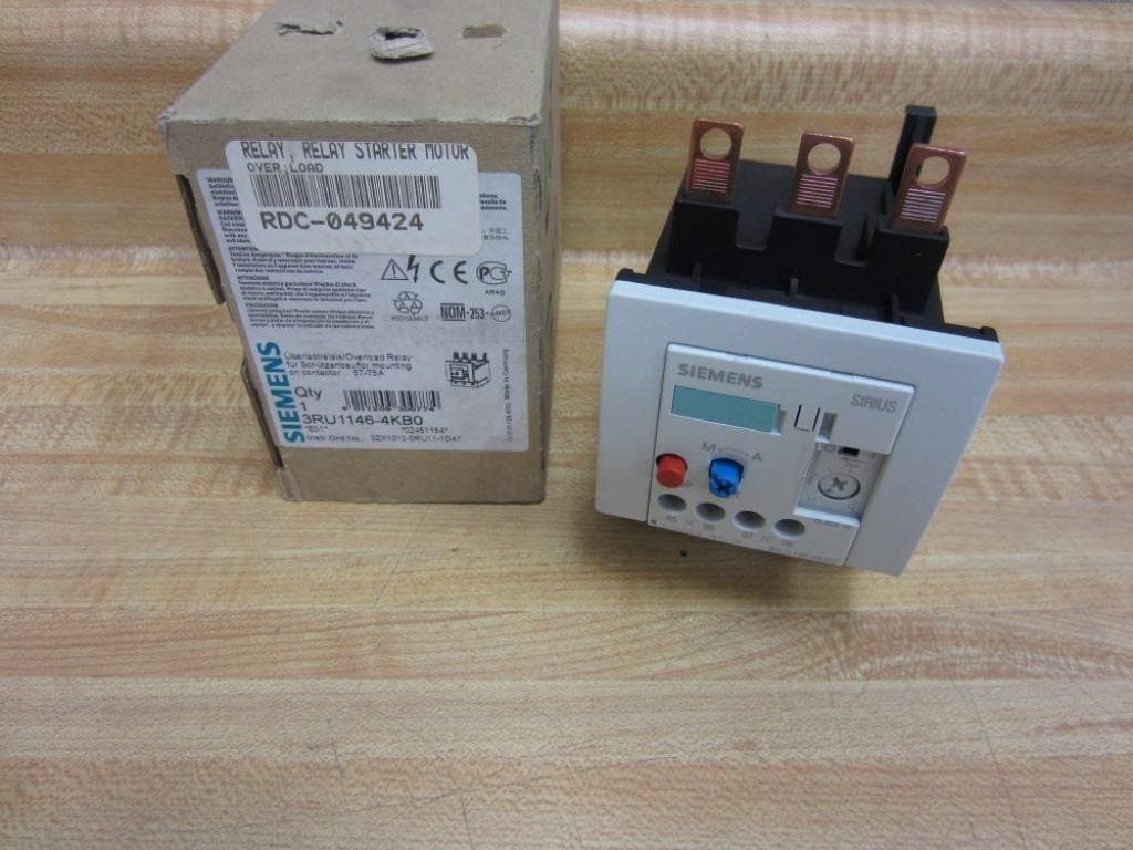 SIEMENS 3RU11 46-4KB0 Relé Térmico de Sobrecarga, para Montaje en Contactor, Tamaño S3, Rango de Ajuste 57-75A, Protección Motor, Modelo 3RU11464KB0