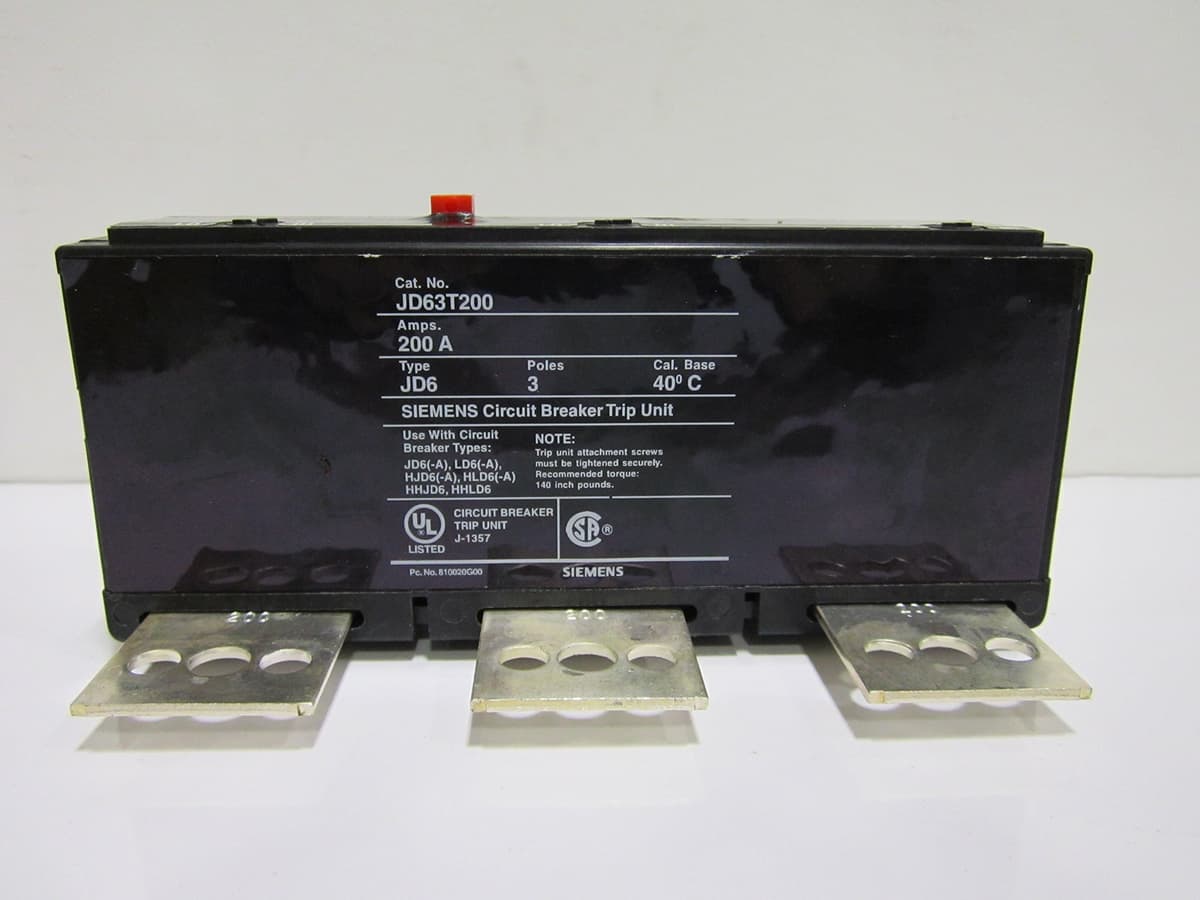 Siemens JD63T200 - Interruptor Termomagnético, Disyuntor Industrial 200A 600V, 3 Polos, Línea JD, Breaker Siemens