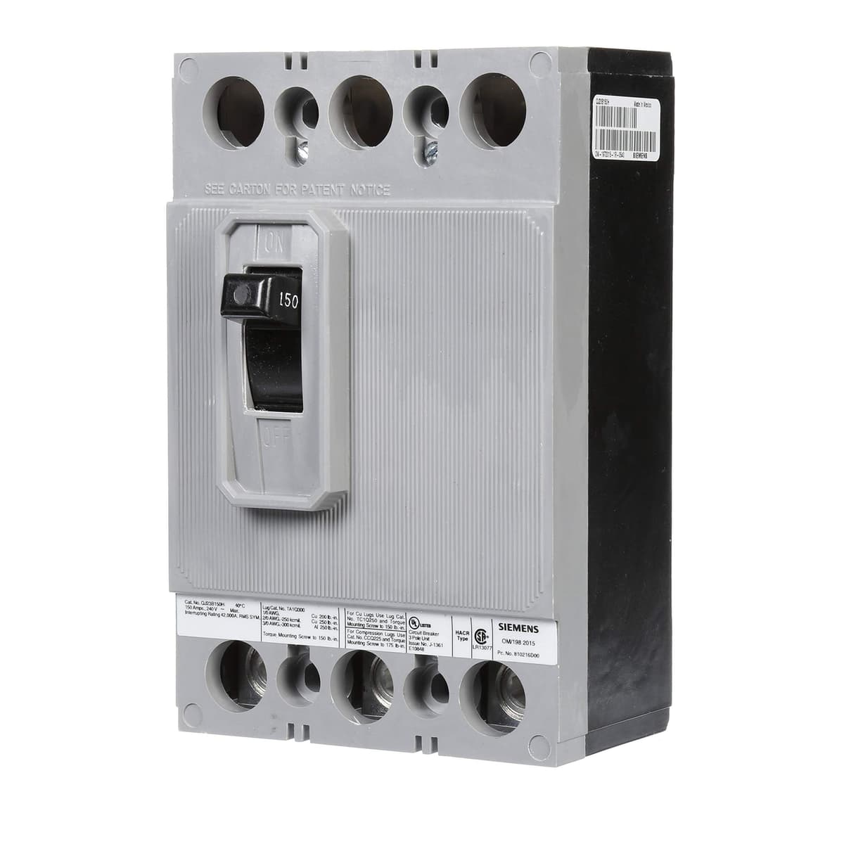 Siemens HI QJ23B150H Interruptor Termomagnético 150A 3 Polos 240V 42kAIC Breaker para Tableros eléctricos