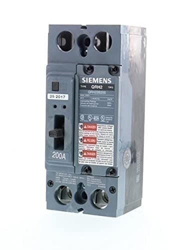 SIEMENS QR HQR22B200L Interruptor Termomagnético 2 Polos 200A 240V 65kA con Lugs, Negro