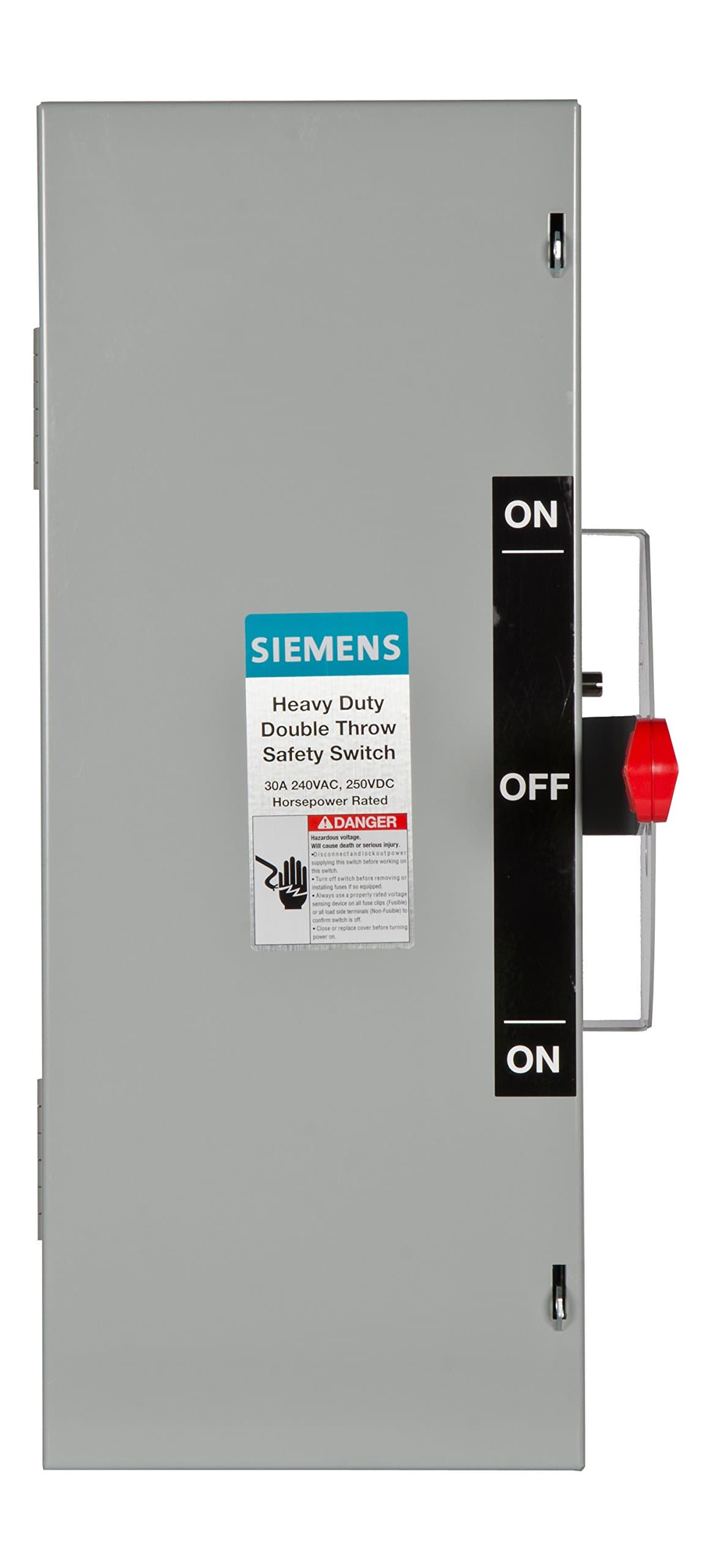 Siemens HI DTNF221 interruptor de seguridad doble tiro 30A 2 polos 240V 2 hilos no fusible para conmutación y transferencia