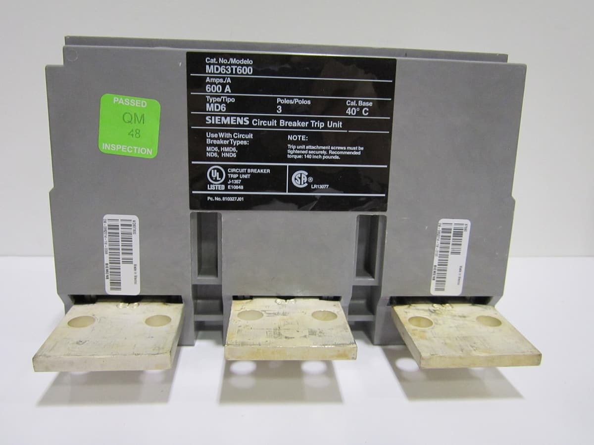 Siemens MD-Frame MD63T600 Interruptor Automático Termomagnético Intercambiable 600A 3 Polos 600VAC 500VDC Unidad de Disparo