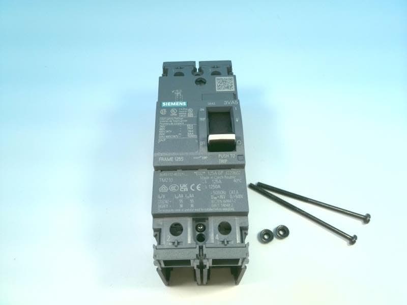 SIEMENS 3VA51 3VA5112-4ED21-0AA0 Interruptor termomagnético 2 polos 125A 25kA FTFM, negro, disyuntor, breaker industrial