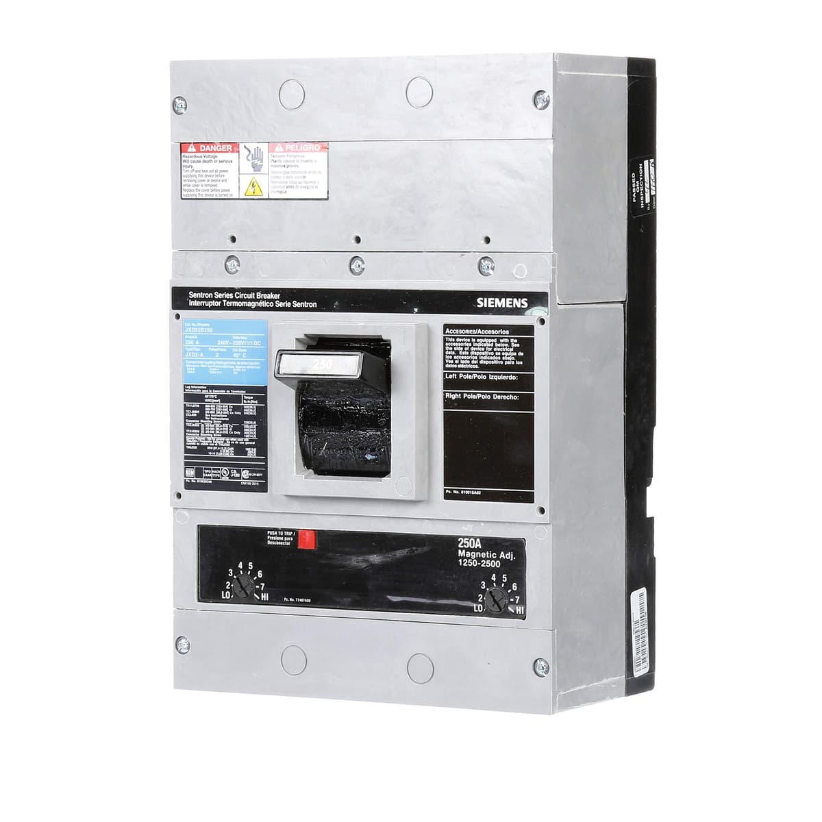 SIEMENS JXD22B250 Interruptor Automático Tipo JXD-2A 250A 2 Polos Termomagnético Industrial Protección de Circuitos UL】