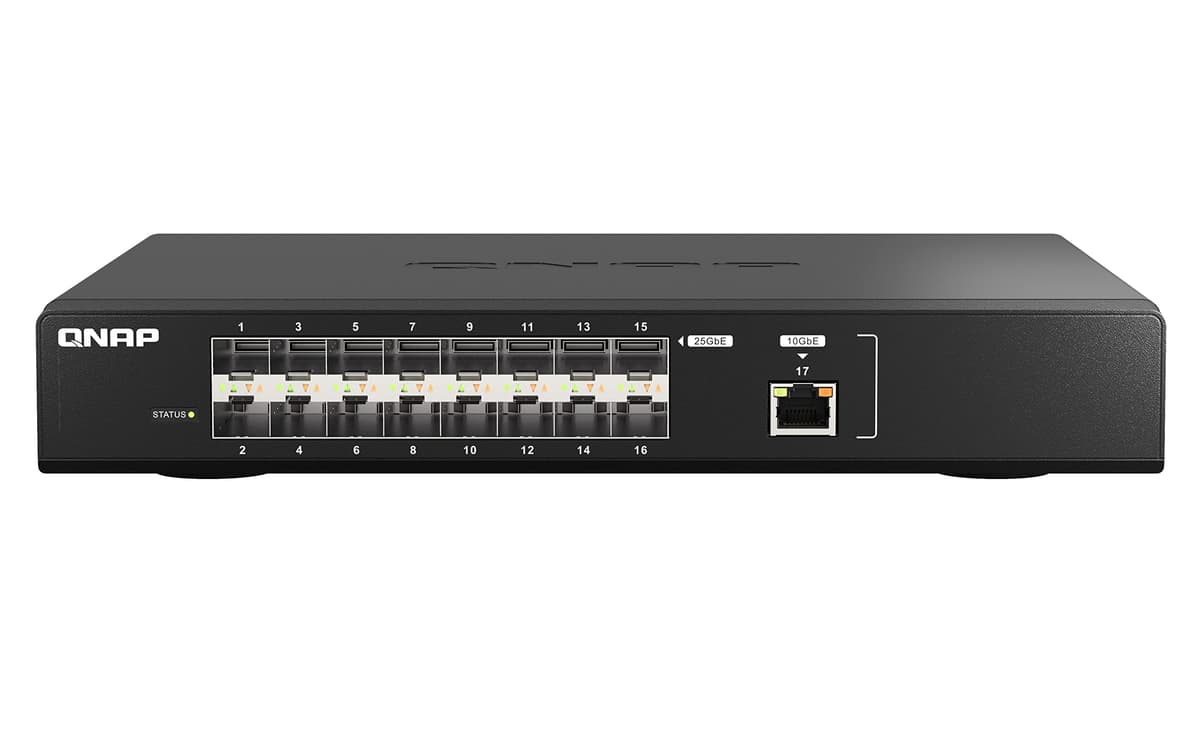 QNAP QSW-M5216-1T Switch Gestionado 25GbE Fibra con 10GbE, Ultra Alta Velocidad para Redes Backbone, Modelo 4374888