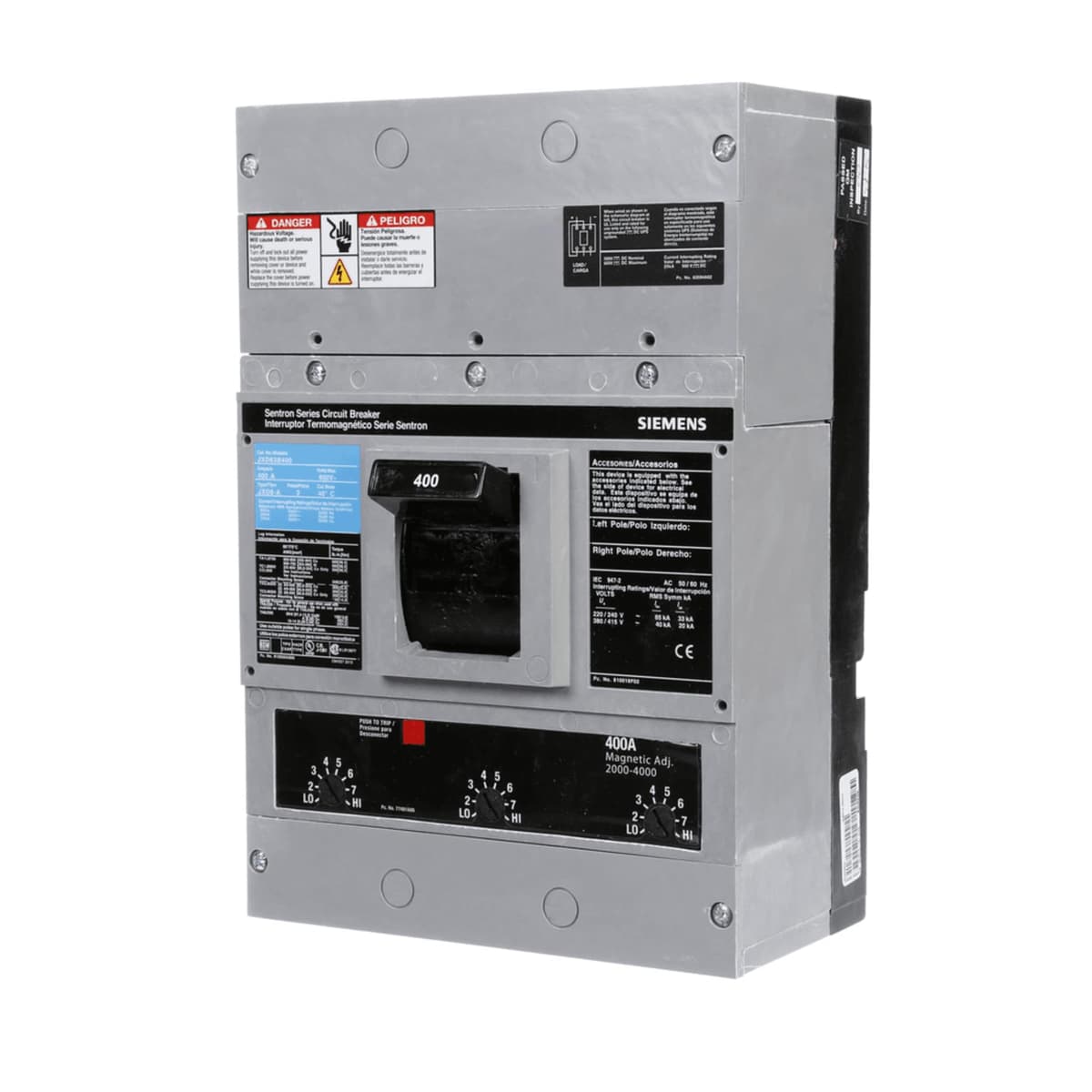 SIEMENS JD6 JXD63B400 Interruptor Termomagnético 3 Polos 600V 400A FX, Negro
