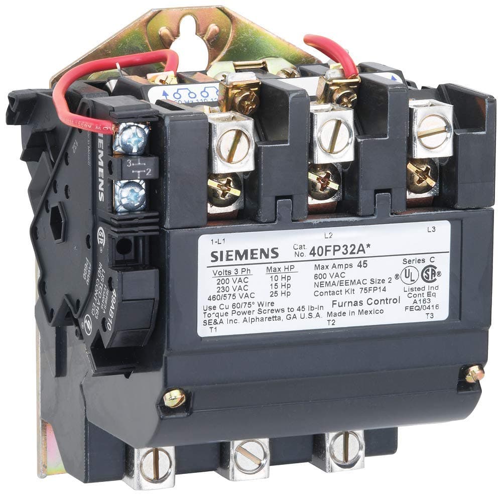 Siemens 40FP32AH Contactor Magnético NEMA Heavy Duty, No Reversible, Bobina 480V AC, 45A Carga Plena, NEMA Tamaño 2, 3 Fases, 3 Polos, 1NO, Tipo Abierto US2:40FP32AH