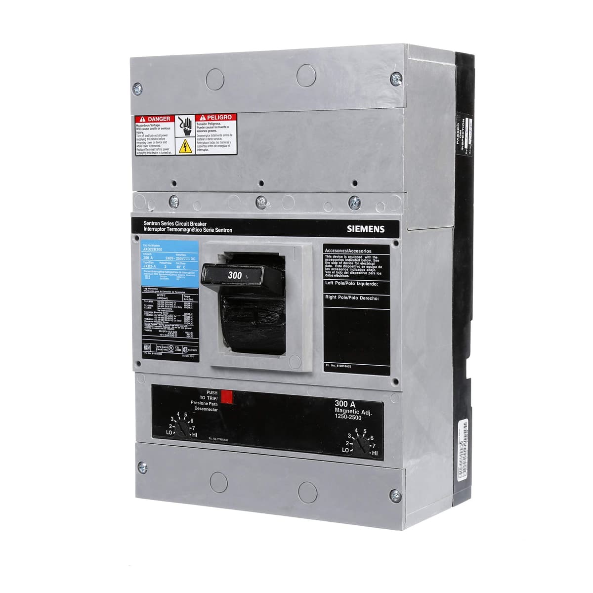 Siemens HI JXD22B300 Interruptor Automático 300A Tipo JXD-2A, 3 Polos, Termomagnético, Industrial, Código JXD22B300L