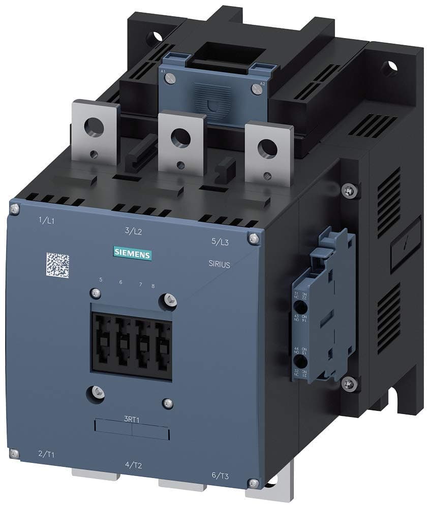 SIEMENS 3RT10 76-6AF36 Contactor de Motor, 3 Polos, Tamaño de bastidor S12, Bornes a tornillo, Bobina convencional, 2 NO + 2 NC contactos auxiliares, 500 A AC-3, AC 40-60 Hz, DC 110-127 V