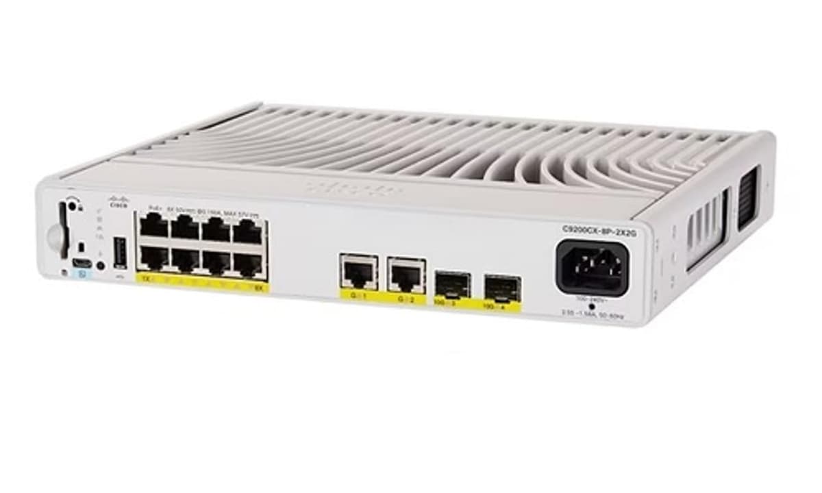 Cisco Catalyst C9200CX-8P-2X2G-E Switch Ethernet Gestionable 8 Puertos Gigabit y 10 Gigabit 1000Base-T/10GBase-X Capa 3 Modular Presupuesto PoE 240W Twisted Pair/Óptico