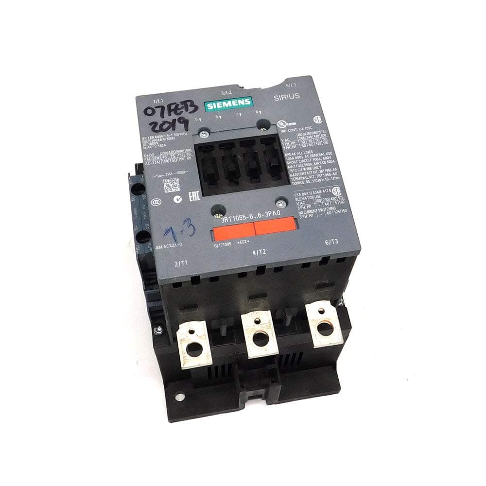 SIEMENS Sirius 3RT1055-6AF36-3PA0 Contactor de Potencia Trifásico S6 150A 400V 3 polos AC bobina 110V industriales montaje riel DIN aplicaciones motor control eléctrico