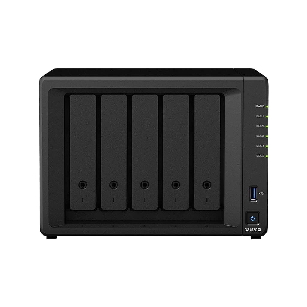Synology DiskStation DS1520+ NAS para negocios, CPU Celeron, 8GB DDR4, SSD M.2 1TB, Almacenamiento SSD 5TB, Sistema Operativo DSM ASIHLAMZ521