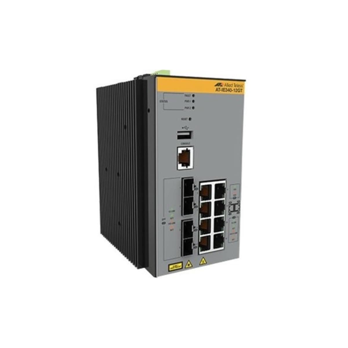 Allied Telesis AT-IE340-12GP-80 Switch Industrial PoE+ Capa 3 gestionable 8 puertos 4 ranuras SFP modular consumo 271W PoE 240W