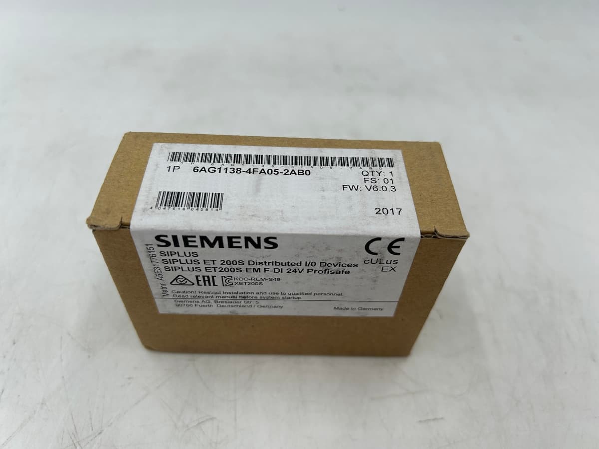 SIEMENS SIPLUS 6AG1138-4FA05-2AB0 - Módulo EM F-DI 24V PROFIsafe ET 200S, 4/8 Entradas de Seguridad, Revestimiento Conformal, basado en 6ES7138-4FA05-0AB0, PN 6AG11384FA052AB0, 4047618045814