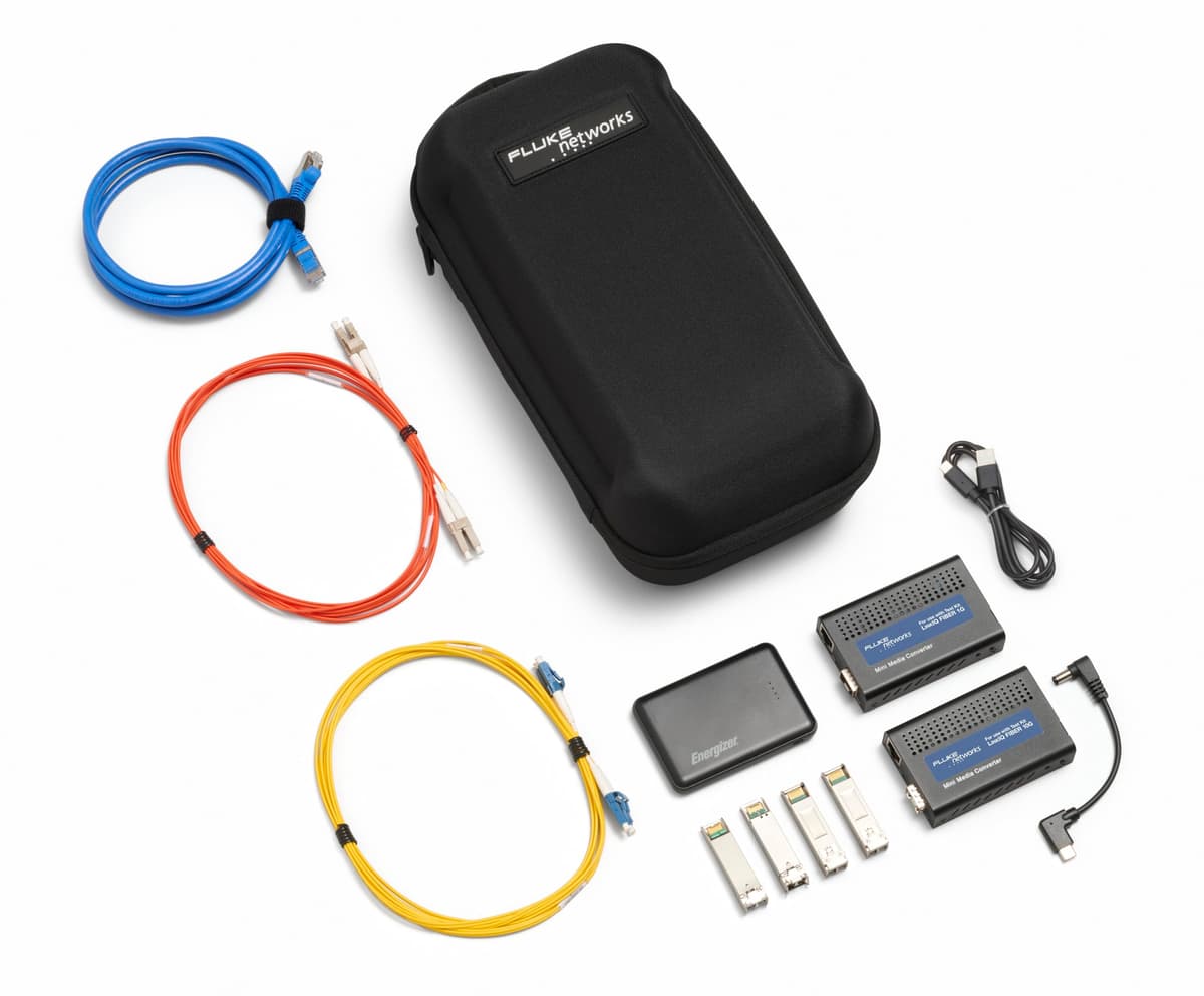 Fluke Networks LinkIQ FMC-10G Convertidor de Medios de Fibra 1G/10G, Kit Completo para Pruebas y Verificación de Enlaces