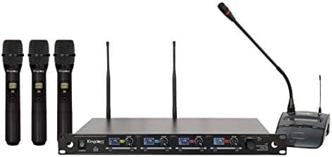 Kingdom SYSV51 V5 Profesional - Sistema inalámbrico UHF 1000 canales con 3 micrófonos de mano y 1 de podio