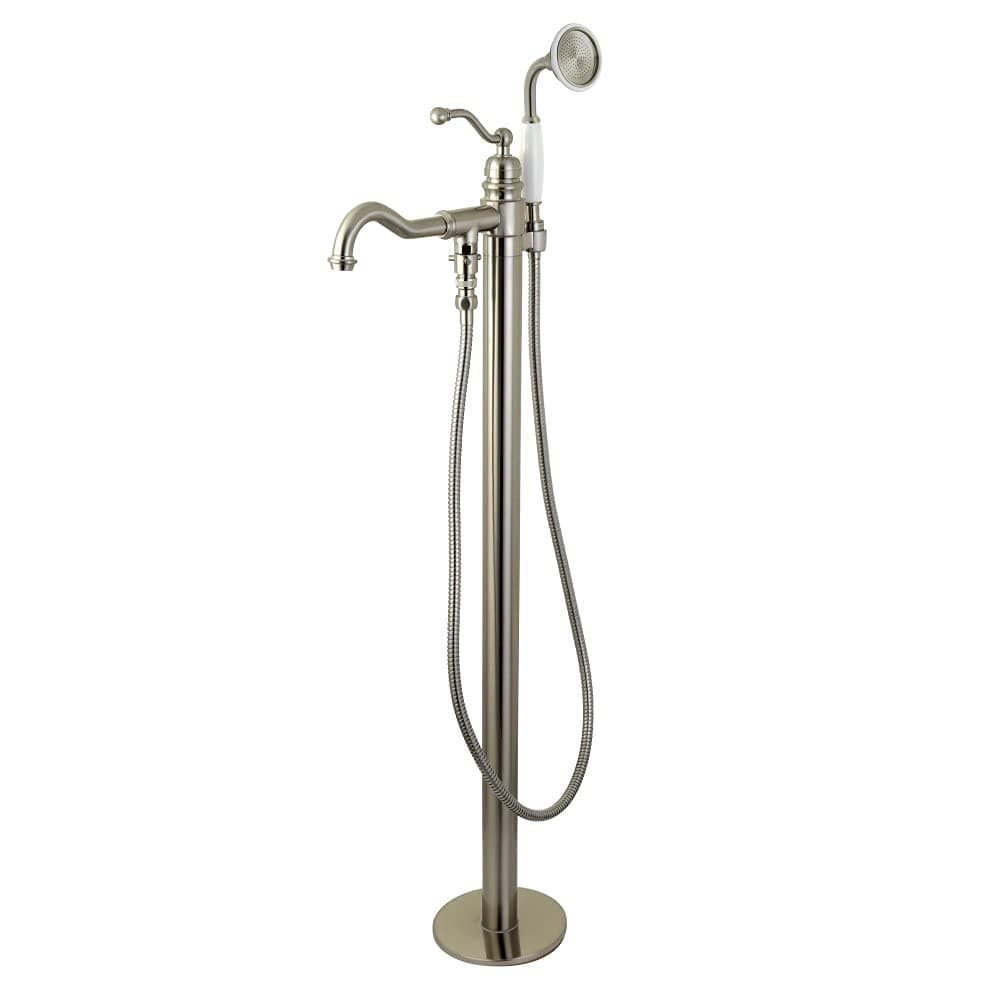 Kingston Brass KS7138ABL English Country Grifo de piso para tina independiente con ducha de mano, Níquel Cepillado