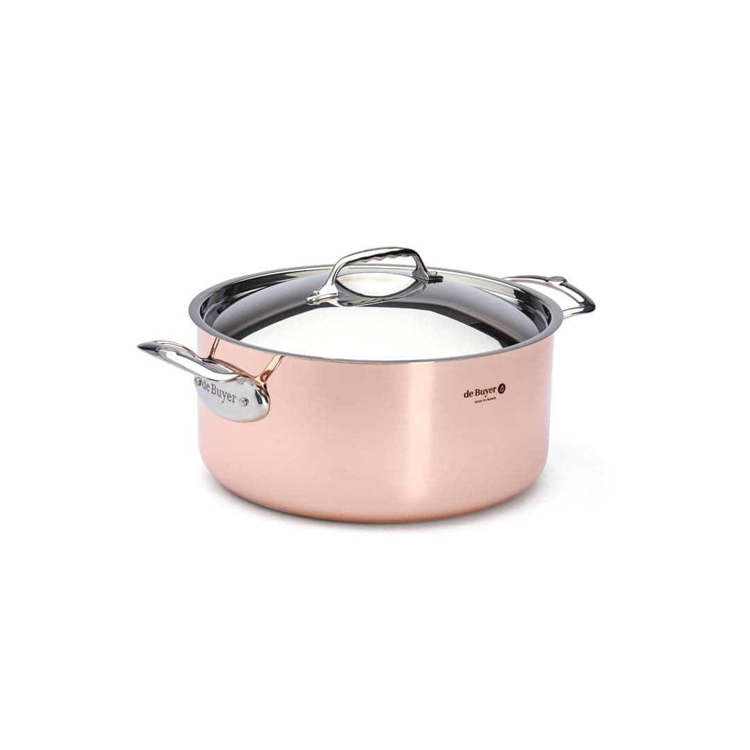 de Buyer PRIMA MATERA Cazuela redonda cobre y acero inoxidable 11 pulg con tapa 6242.28